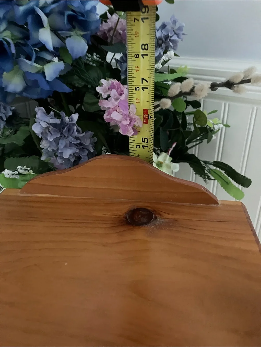 Vintage Pine Wood Small Storage Tabletop Cabinet With Porcelain Pulls